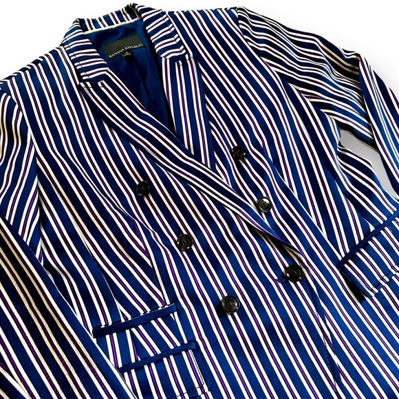BANANA REPUBLIC Blue and White Stripe Double-Breasted Blazer - Picture 5 of 14